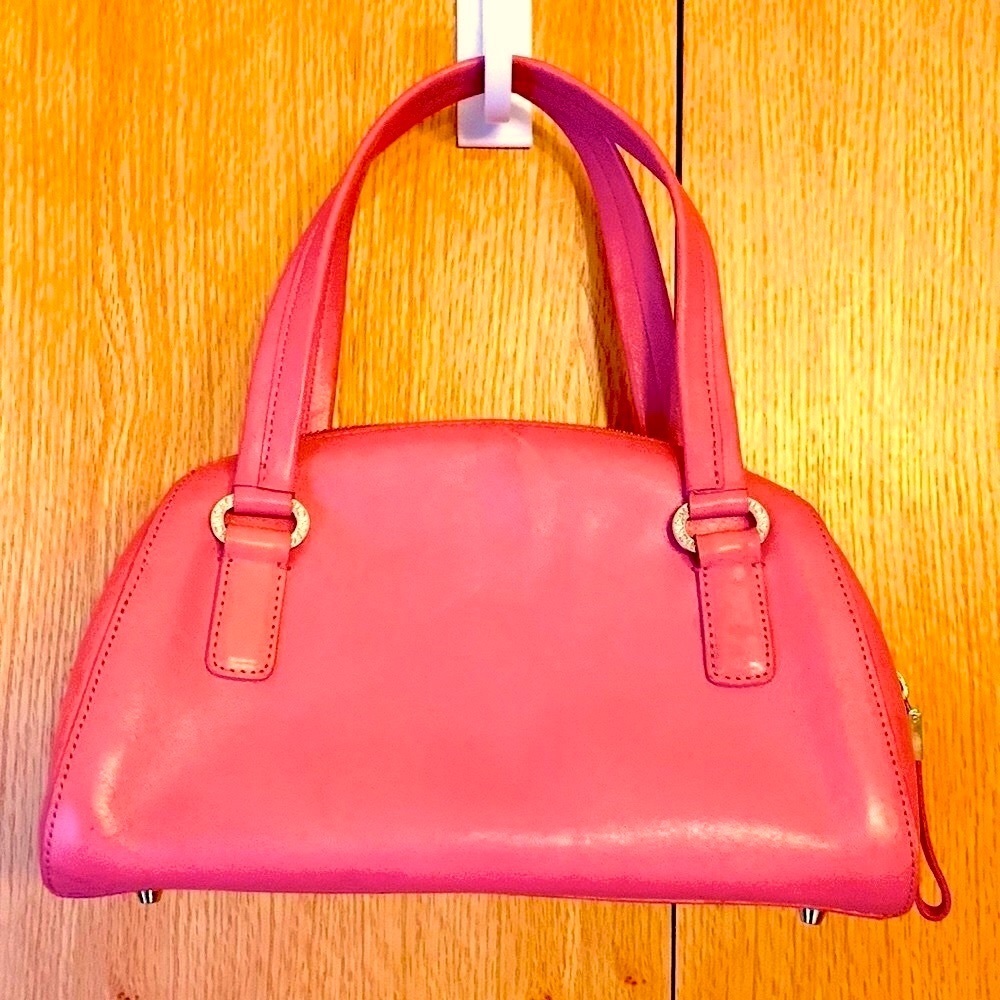 Monsac Original vintage pink footed leather mini structured satchel bag EUC